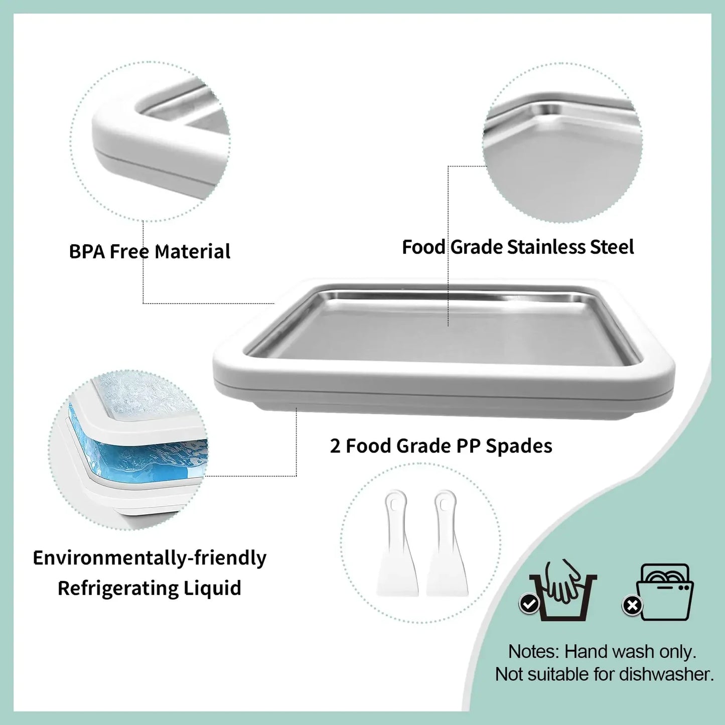 Rolled Ice Cream Maker Pan with 2 Scrapers