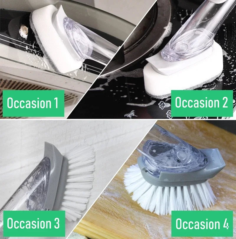 Refillable Kitchen Cleaning Brush with Long Handle