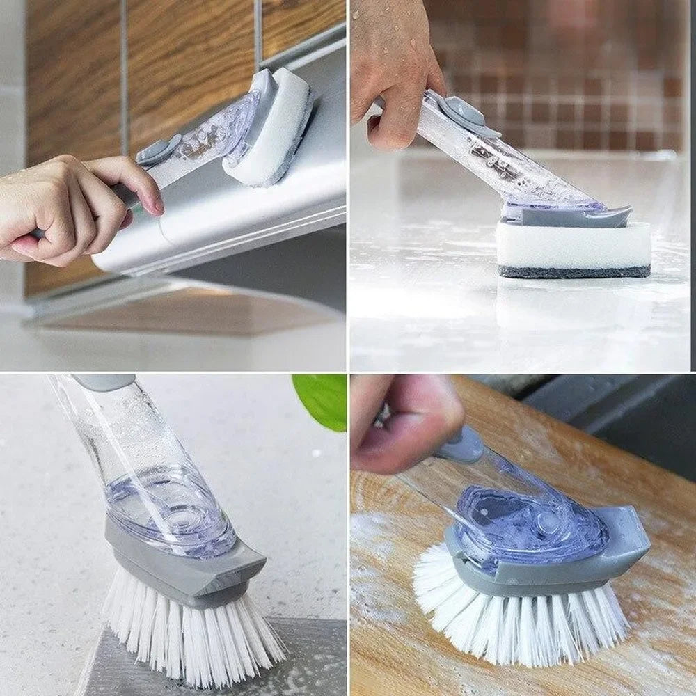 Refillable Kitchen Cleaning Brush with Long Handle