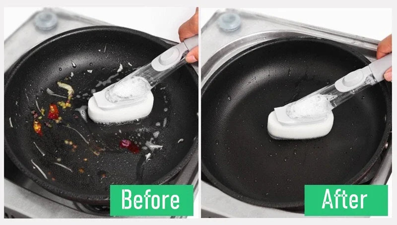 Refillable Kitchen Cleaning Brush with Long Handle