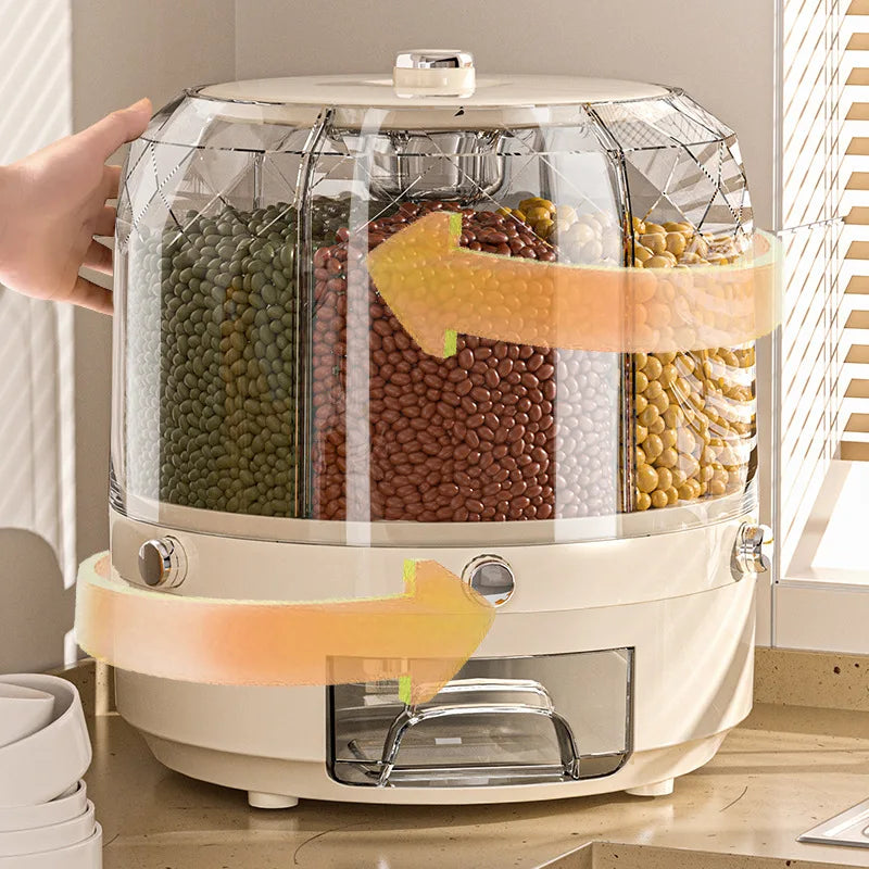 Rotating Sealed Rice & Cereal Dispenser – Moisture-Proof Kitchen Storage Container