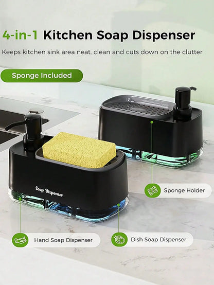 2-in-1 Soap Dispenser with Sponge Holder – For Kitchen or Bathroom Use