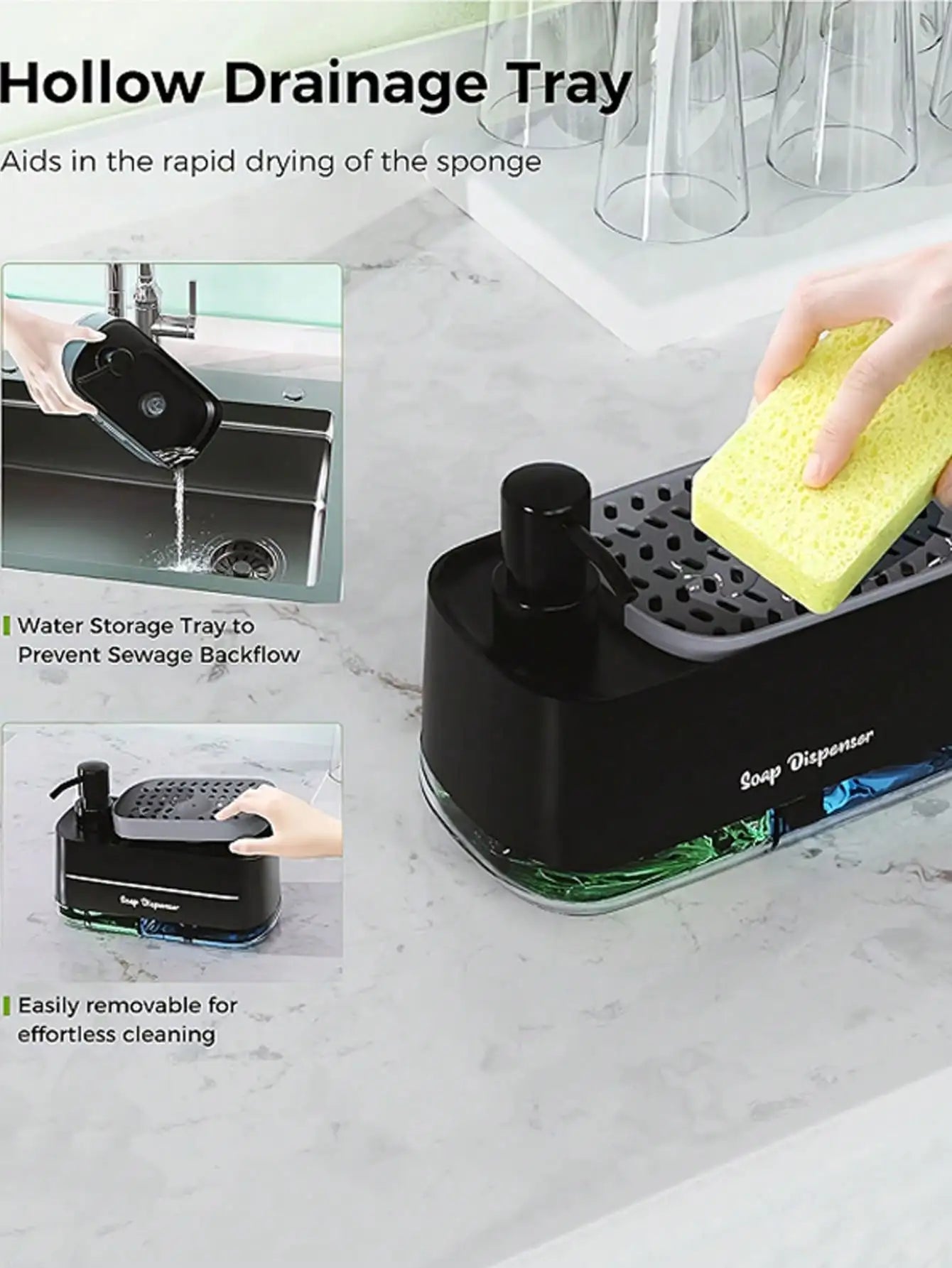 2-in-1 Soap Dispenser with Sponge Holder – For Kitchen or Bathroom Use