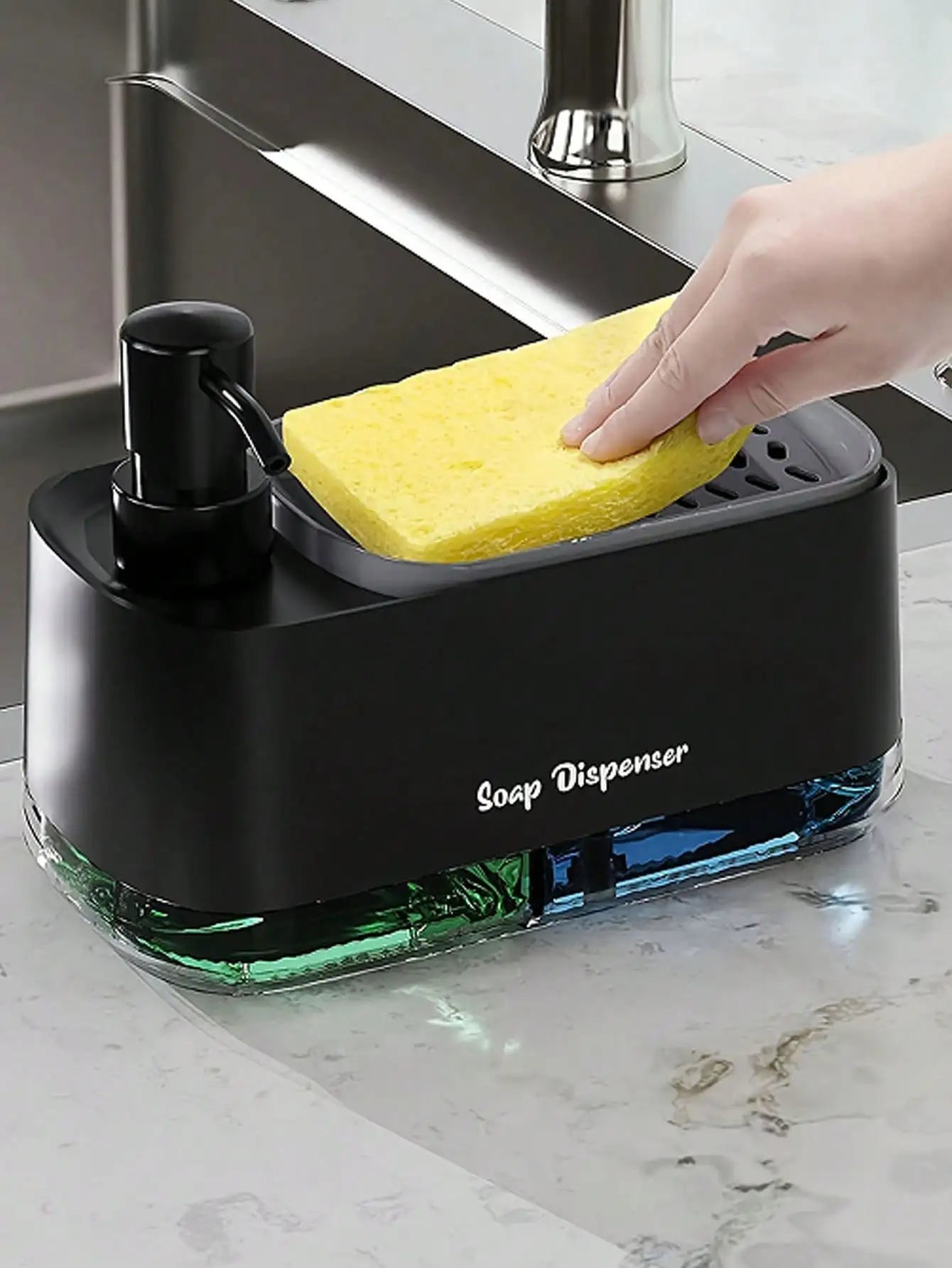 2-in-1 Soap Dispenser with Sponge Holder – For Kitchen or Bathroom Use