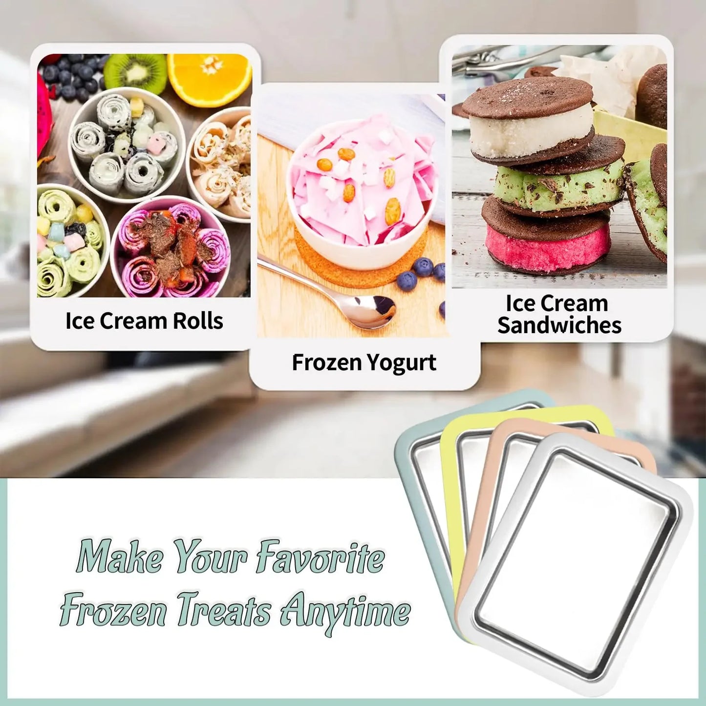 Rolled Ice Cream Maker Pan with 2 Scrapers