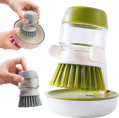 Dish Brush with Integrated Soap Dispenser and Drip Tray Holder