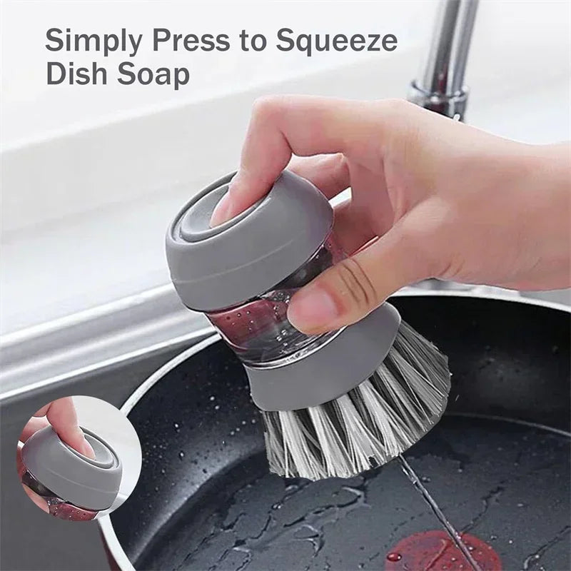 Dish Brush with Integrated Soap Dispenser and Drip Tray Holder