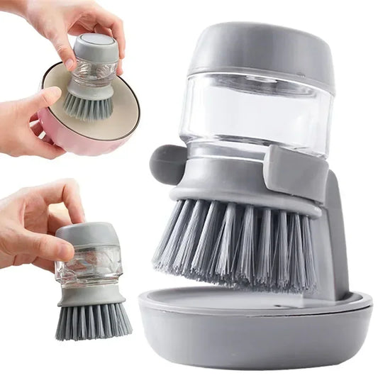 Dish Brush with Integrated Soap Dispenser and Drip Tray Holder