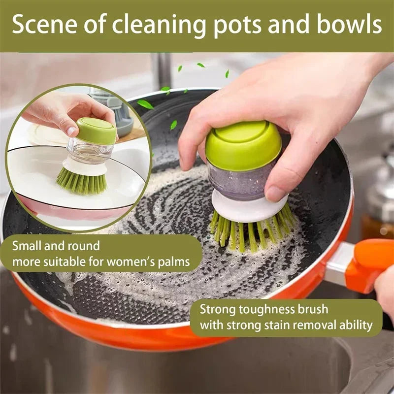 Dish Brush with Integrated Soap Dispenser and Drip Tray Holder