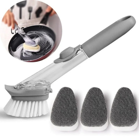 Refillable Kitchen Cleaning Brush with Long Handle