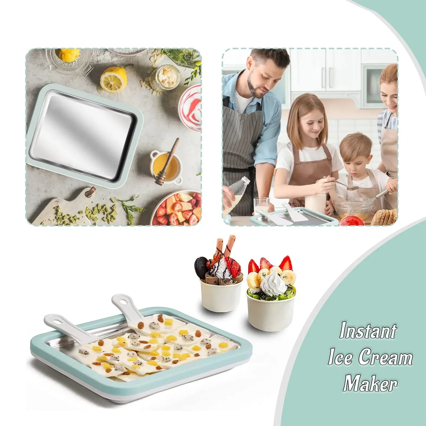 Rolled Ice Cream Maker Pan with 2 Scrapers