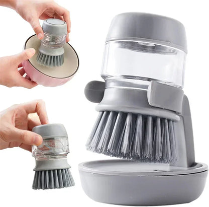 Dish Brush with Integrated Soap Dispenser and Drip Tray Holder