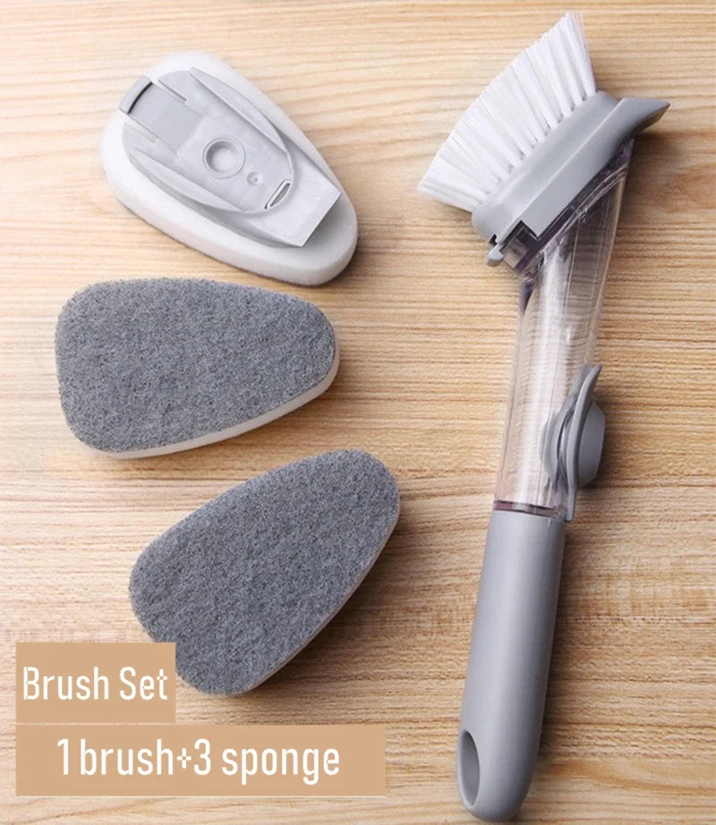 Refillable Kitchen Cleaning Brush with Long Handle