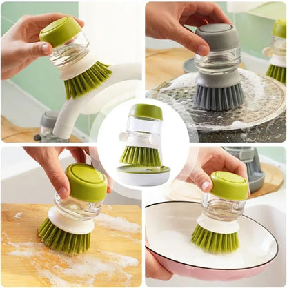 Dish Brush with Integrated Soap Dispenser and Drip Tray Holder