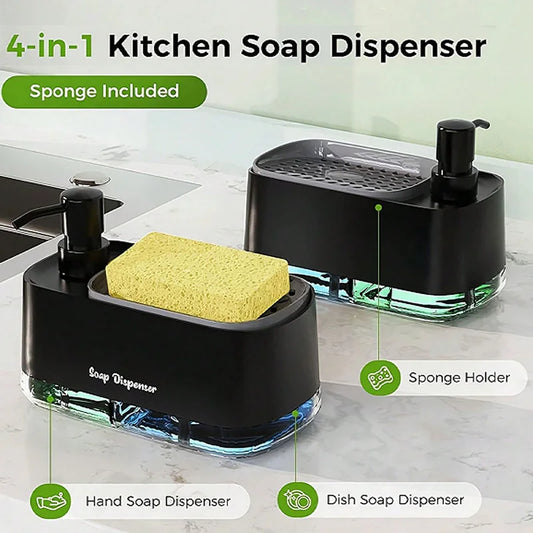 2-in-1 Soap Dispenser with Sponge Holder – For Kitchen or Bathroom Use