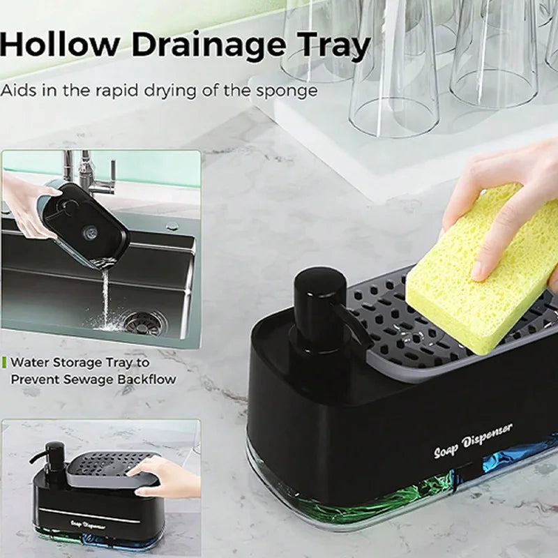 2-in-1 Soap Dispenser with Sponge Holder – For Kitchen or Bathroom Use
