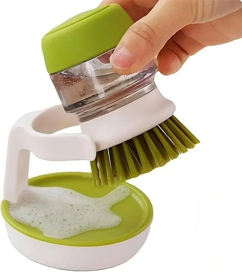 Dish Brush with Integrated Soap Dispenser and Drip Tray Holder