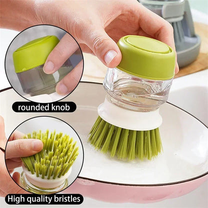 Dish Brush with Integrated Soap Dispenser and Drip Tray Holder