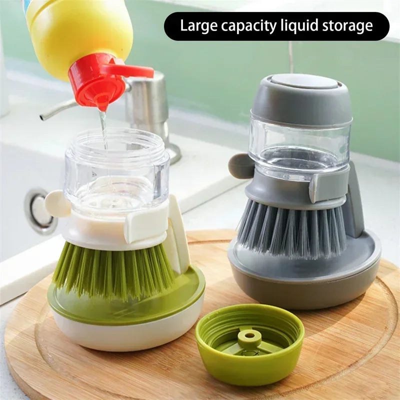 Dish Brush with Integrated Soap Dispenser and Drip Tray Holder